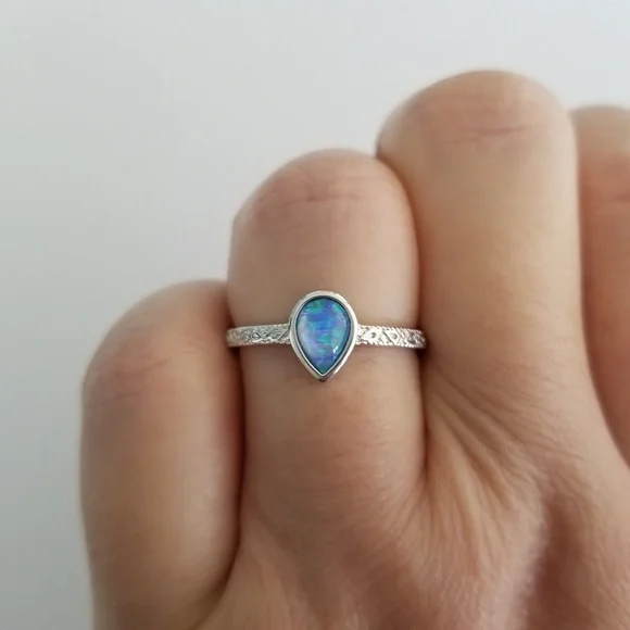 18k Over Sterling Blue Opal Ring - Picture 8 of 8